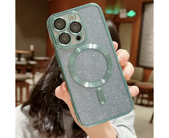 Силіконовий чохол "Shining Plating" with MagSafe для iPhone 15 Pro Світло-зелений