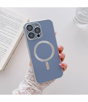 Силиконовый чехол "Silver Plating" with MagSafe для Apple iPhone 12 Pro Max Sky Blue