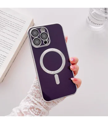 Силиконовый чехол "Silver Plating" with MagSafe для Apple iPhone 12 Pro Max Темно-фиолетовый