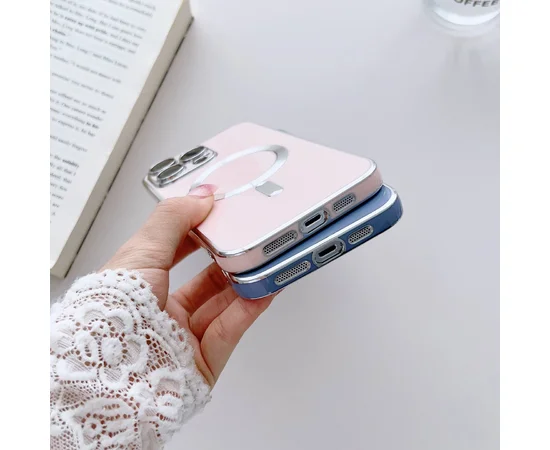 Силіконовий чохол "Silver Plating" with MagSafe для iPhone 12 Pro Max Sky Blue