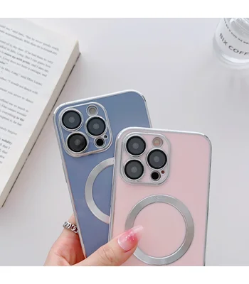 Силіконовий чохол "Silver Plating" with MagSafe для Apple iPhone 13 Pro Max Пудровий