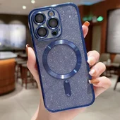 Силиконовый чехол "Shining Plating" with MagSafe для iPhone 15 Pro Max Синий