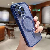 Силиконовый чехол "Shining Plating" with MagSafe для iPhone 15 Pro Max Синий