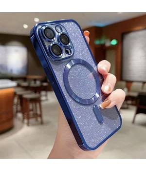 Силиконовый чехол "Shining Plating" with MagSafe для iPhone 15 Pro Синий