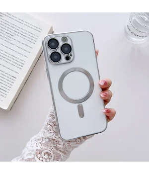 Силиконовый чехол "Silver Plating" with MagSafe для Apple iPhone 14 Pro Max Белый