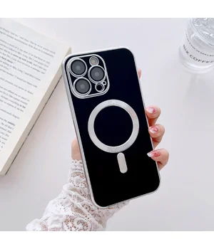Силиконовый чехол "Silver Plating" with MagSafe для Apple iPhone 14 Pro Max Черный