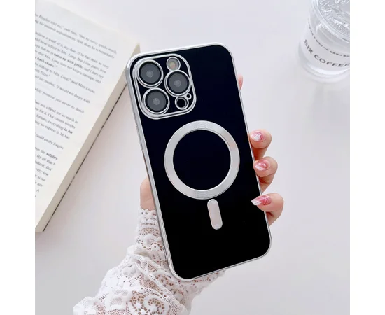 Силіконовий чохол "Silver Plating" with MagSafe для Apple iPhone 12 Pro Max Чорний