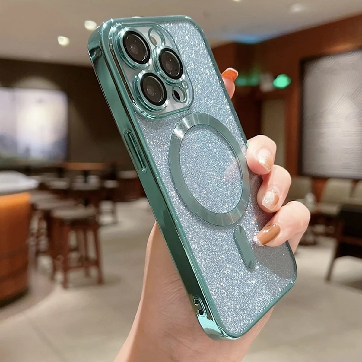 Силіконовий чохол "Shining Plating" with MagSafe для iPhone 14 Pro Max Світло-зелений