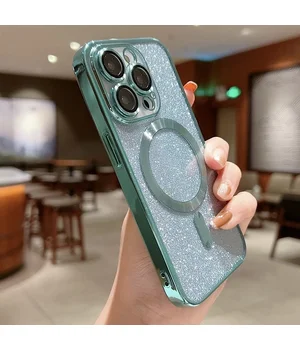 Силіконовий чохол "Shining Plating" with MagSafe для iPhone 15 Pro Max Світло-зелений