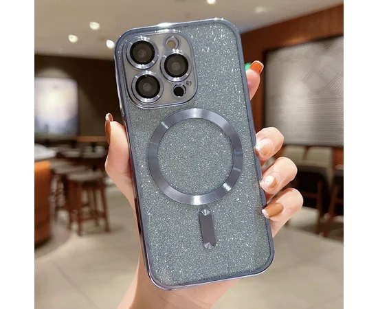 Силиконовый чехол "Shining Plating" with MagSafe для iPhone 15 Pro Max Голубой