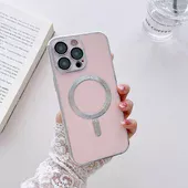 Силиконовый чехол "Silver Plating" with MagSafe для Apple iPhone 14 Pro Max Пудровый