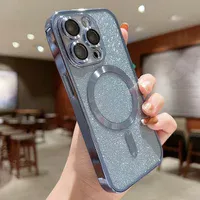 Силиконовый чехол "Shining Plating" with MagSafe для iPhone 15 Pro Голубой