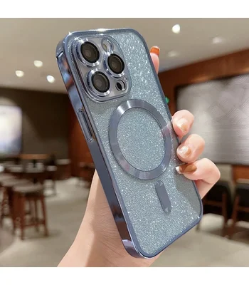 Силіконовий чохол "Shining Plating" with MagSafe для iPhone 15 Pro Max Блакитний