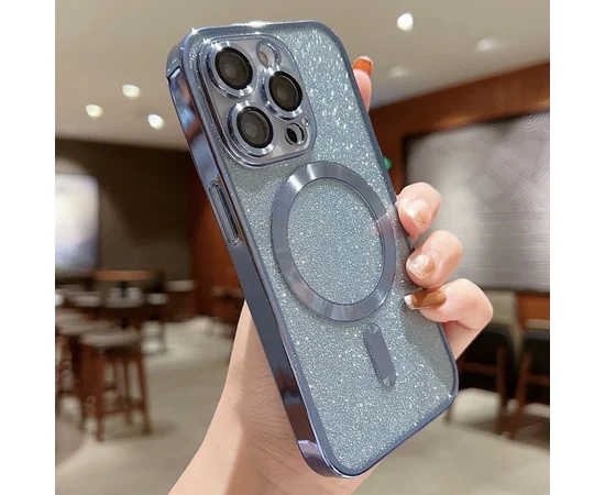 Силіконовий чохол "Shining Plating" with MagSafe для iPhone 15 Pro Блакитний
