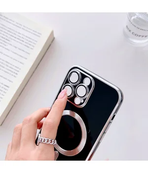 Силиконовый чехол "Silver Plating" with MagSafe для Apple iPhone 14 Pro Max Черный