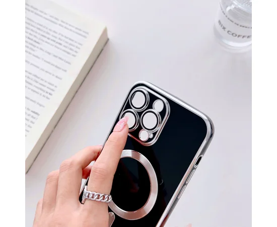 Силиконовый чехол "Silver Plating" with MagSafe для Apple iPhone 14 Pro Черный