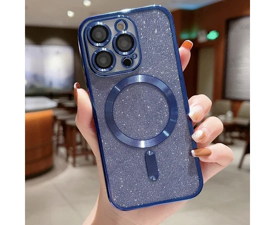 Силиконовый чехол "Shining Plating" with MagSafe для iPhone 15 Pro Синий