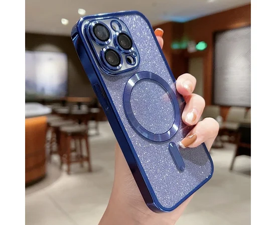 Силиконовый чехол "Shining Plating" with MagSafe для iPhone 15 Pro Синий