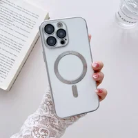 Силиконовый чехол "Silver Plating" with MagSafe для Apple iPhone 14 Pro Max Белый