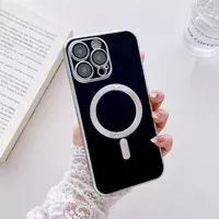 Силиконовый чехол "Silver Plating" with MagSafe для Apple iPhone 14 Pro Max Черный