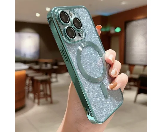 Силіконовий чохол "Shining Plating" with MagSafe для iPhone 13 Pro Світло-зелений