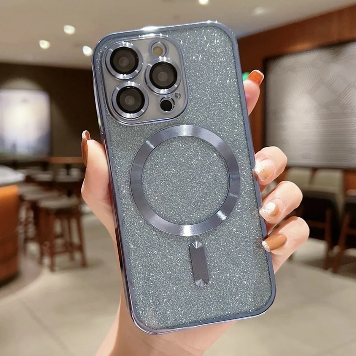 Силиконовый чехол "Shining Plating" with MagSafe для iPhone 15 Pro Голубой