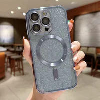 Силиконовый чехол "Shining Plating" with MagSafe для iPhone 15 Pro Голубой