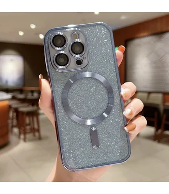 Силіконовий чохол "Shining Plating" with MagSafe для iPhone 15 Pro Max Блакитний