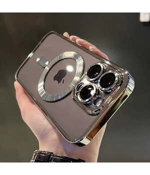 Силиконовый чехол "Transparent Plating" with MagSafe для Apple iPhone 12 Pro Max Серебряный