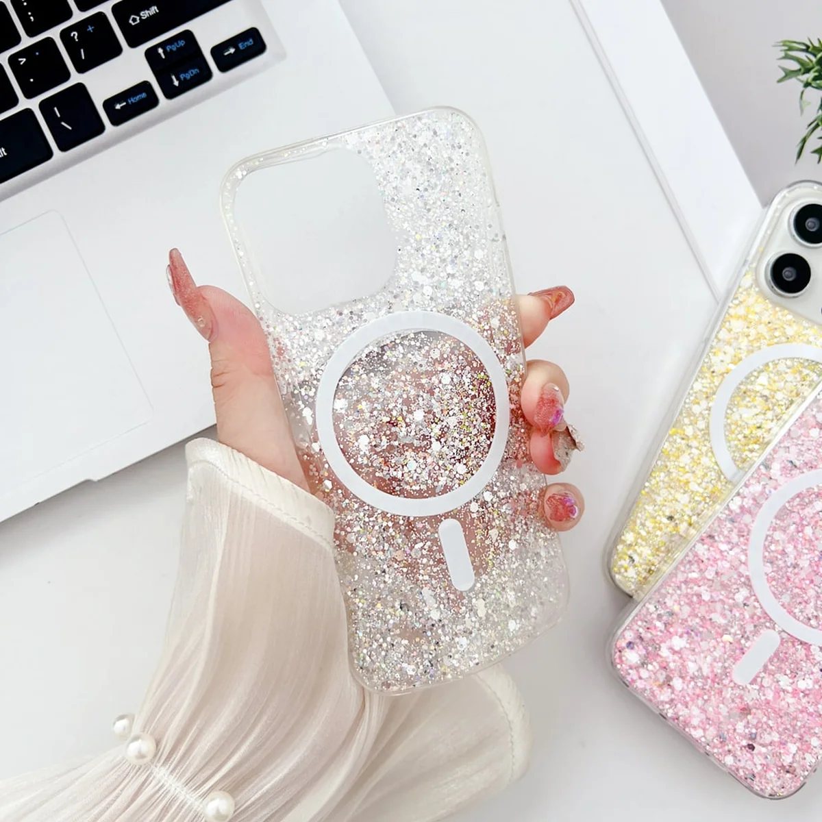 Силиконовый чехол "Luxury Bling" with MagSafe для Apple iPhone 14 Pro Max Серебряный