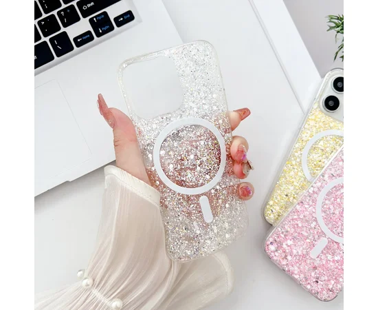 Силиконовый чехол "Luxury Bling" with MagSafe для Apple iPhone 15 Pro Max Серебряный