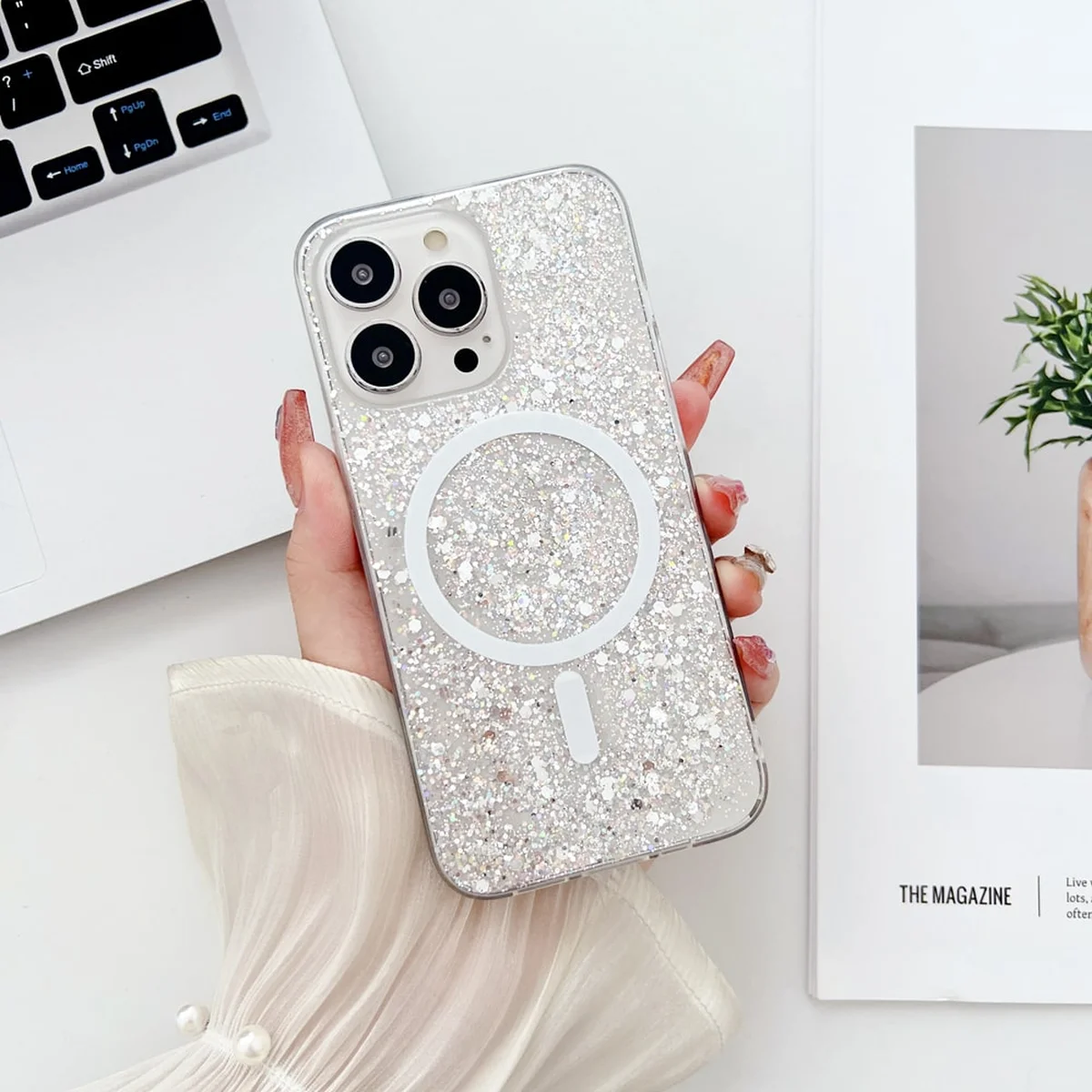 Силиконовый чехол "Luxury Bling" with MagSafe для Apple iPhone 14 Pro Max Серебряный