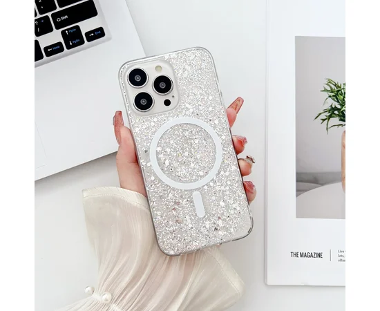 Силиконовый чехол "Luxury Bling" with MagSafe для Apple iPhone 15 Pro Max Серебряный