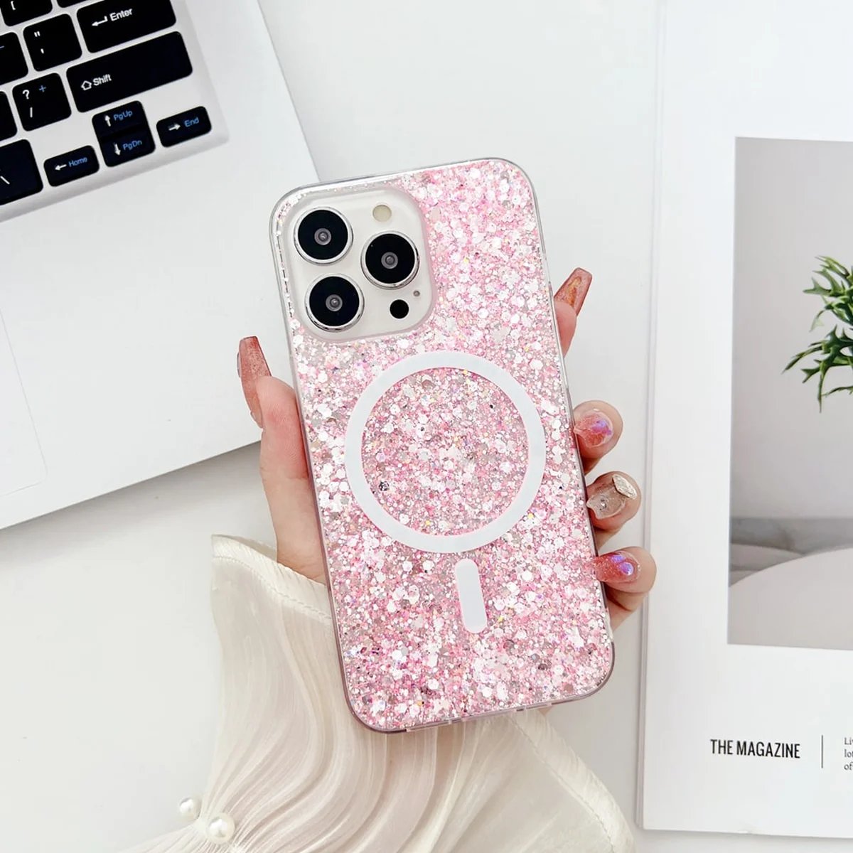 Силиконовый чехол "Luxury Bling" with MagSafe для Apple iPhone 14 Pro Max Розовый