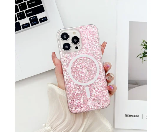 Силиконовый чехол "Luxury Bling" with MagSafe для Apple iPhone 14 Pro Розовый