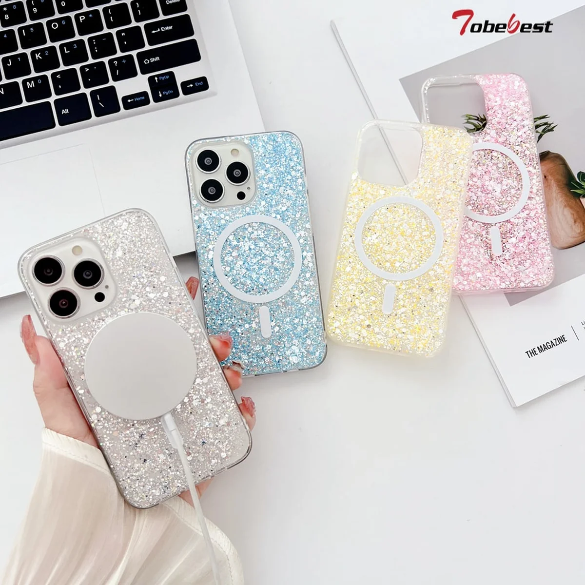 Силиконовый чехол "Luxury Bling" with MagSafe для Apple iPhone 14 Pro Max Серебряный