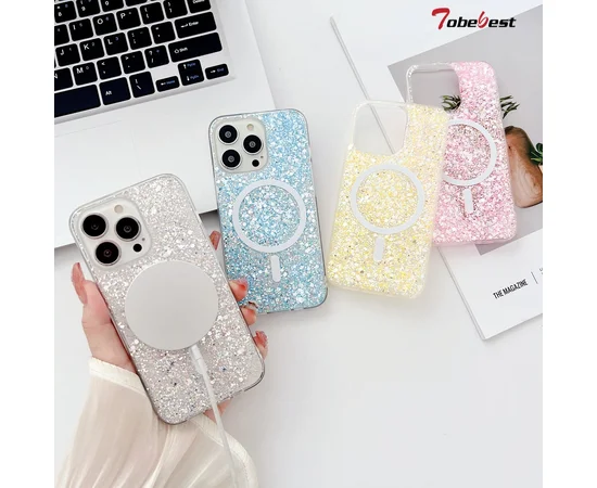 Силиконовый чехол "Luxury Bling" with MagSafe для Apple iPhone 15 Pro Max Золотой