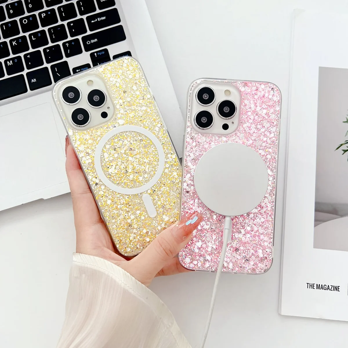 Силиконовый чехол "Luxury Bling" with MagSafe для Apple iPhone 14 Pro Max Золотой