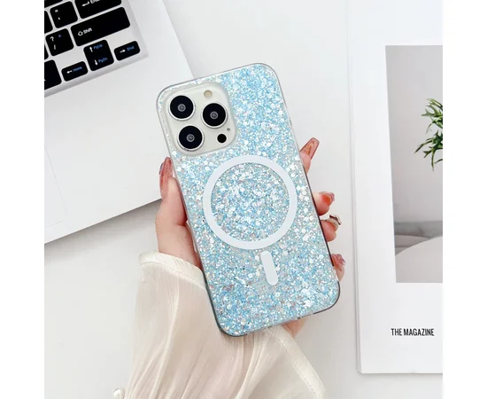 Силиконовый чехол "Luxury Bling" with MagSafe для Apple iPhone 14 Pro Голубой
