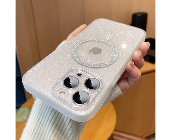 Силиконовый чехол "Bling Shinny" with MagSafe для Apple iPhone 14 Pro Белый