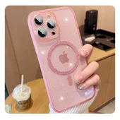 Силиконовый чехол "Bling Shinny" with MagSafe для Apple iPhone 13 Pro Max Розовый