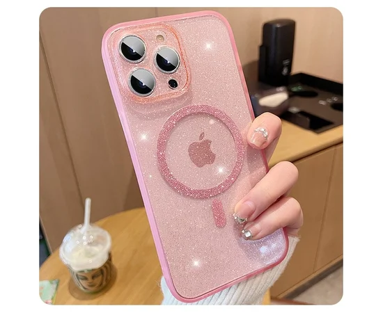 Силиконовый чехол "Bling Shinny" with MagSafe для Apple iPhone 13 Pro Max Розовый