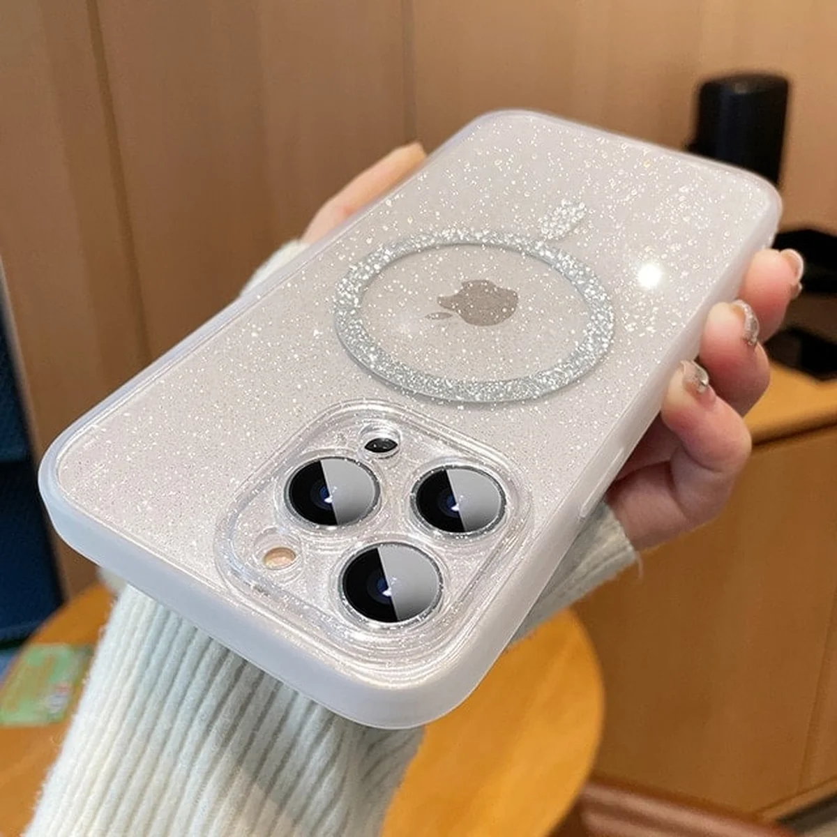 Силиконовый чехол "Bling Shinny" with MagSafe для Apple iPhone 14 Pro Белый