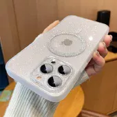 Силиконовый чехол "Bling Shinny" with MagSafe для Apple iPhone 14 Pro Белый
