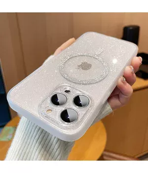 Силиконовый чехол "Bling Shinny" with MagSafe для Apple iPhone 14 Pro Белый
