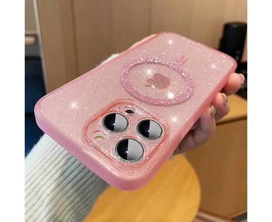 Силіконовий чохол "Bling Shinny" with MagSafe для Apple iPhone 14 Pro Рожевий