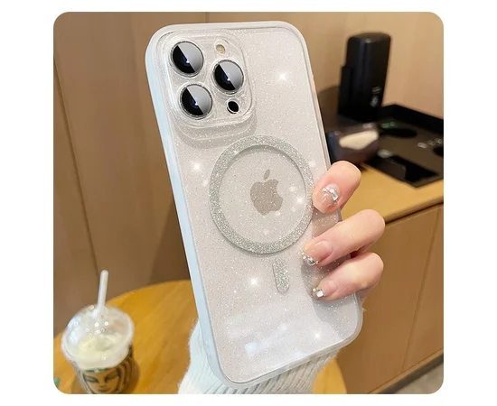 Силіконовий чохол "Bling Shinny" with MagSafe для Apple iPhone 14 Pro Білий