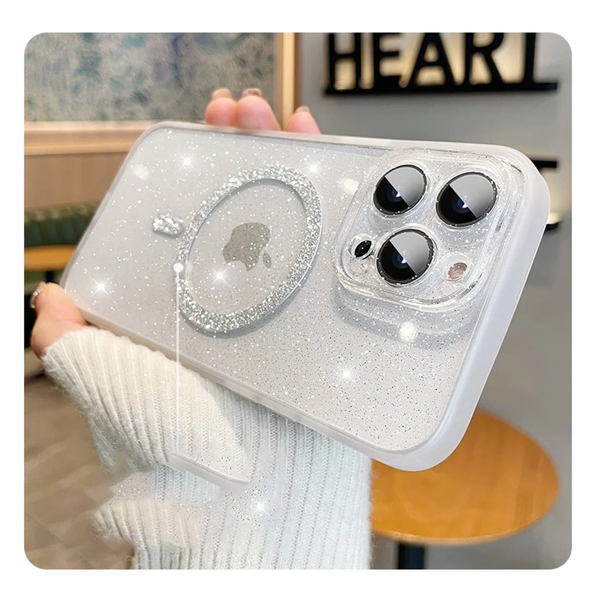 Силиконовый чехол "Bling Shinny" with MagSafe для Apple iPhone 14 Pro Белый