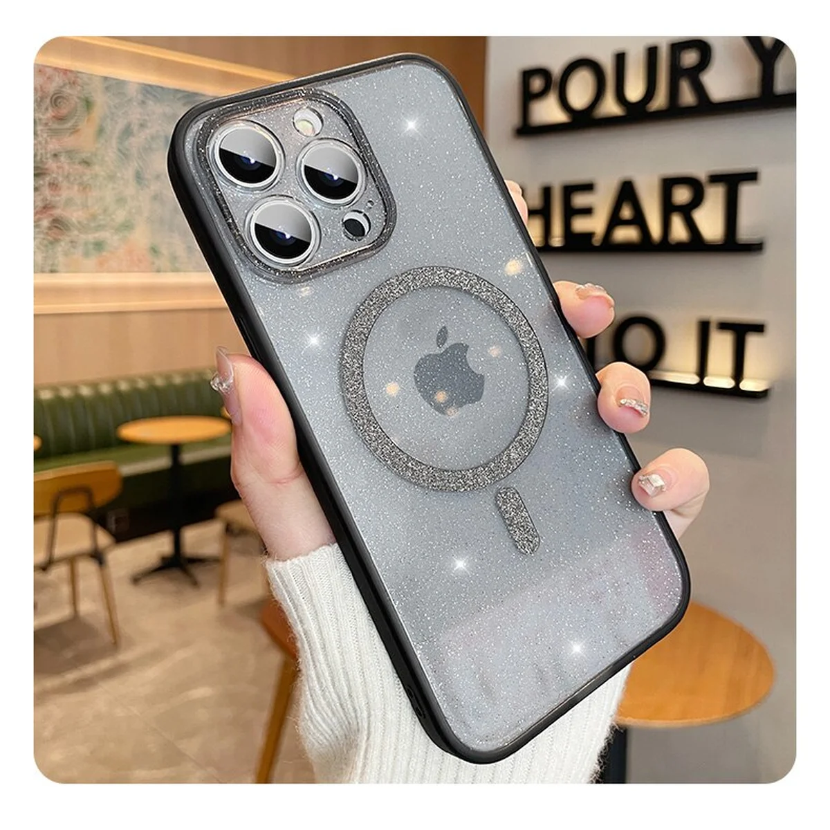 Силиконовый чехол "Bling Shinny" with MagSafe для Apple iPhone 14 Pro Max Серый