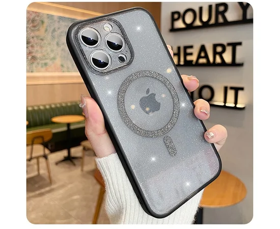 Силиконовый чехол "Bling Shinny" with MagSafe для Apple iPhone 14 Pro Серый